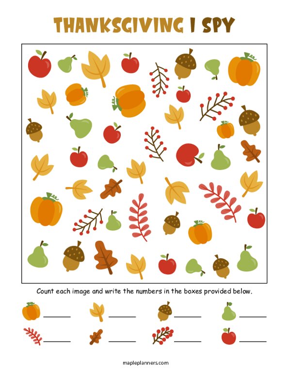 Thanksgiving I Spy Free Printable