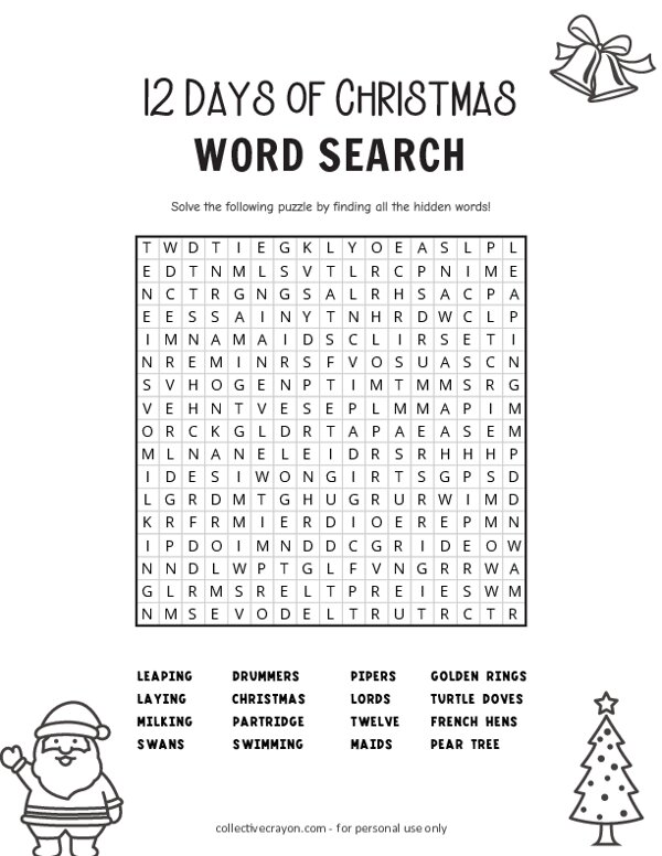 12 Days of Christmas Word Search