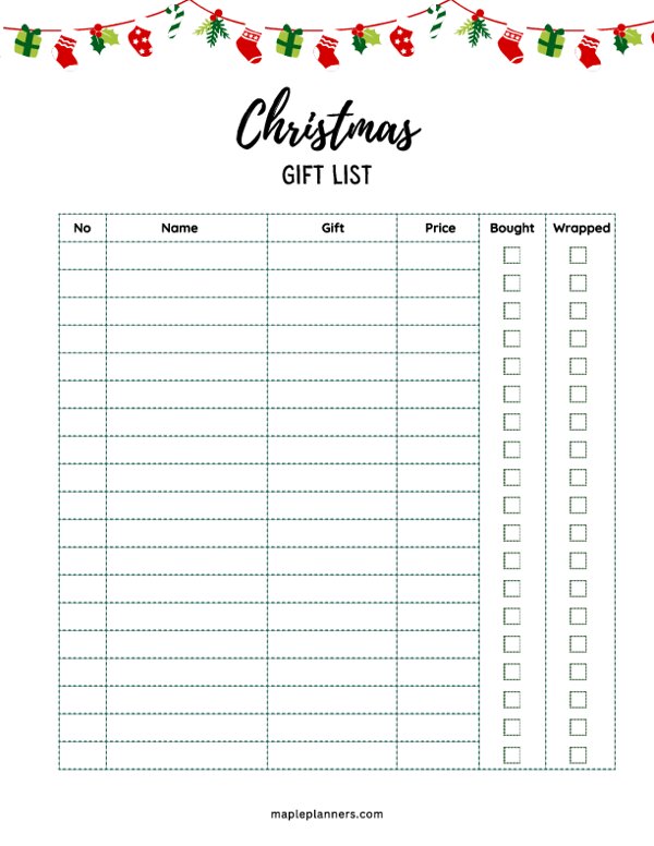 Printable Christmas Gift List