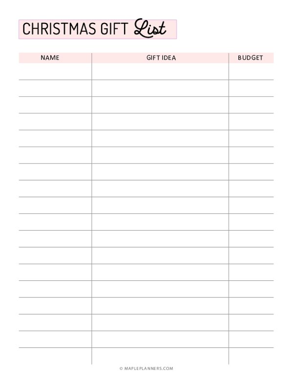 Christmas Gift List Printable