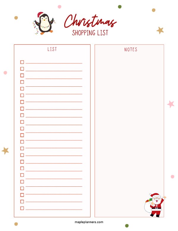 Christmas Shopping List Template