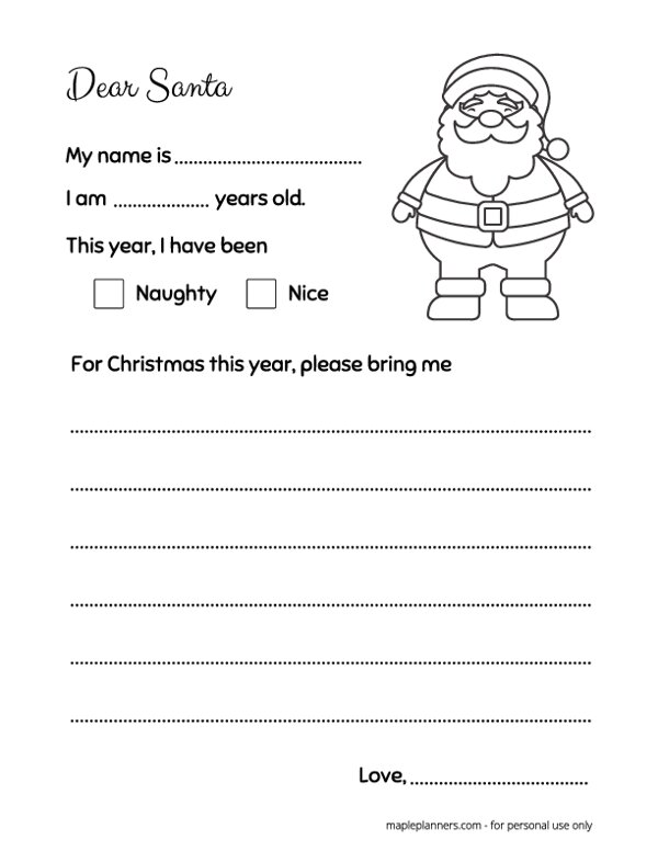 Santa Wish List Printable