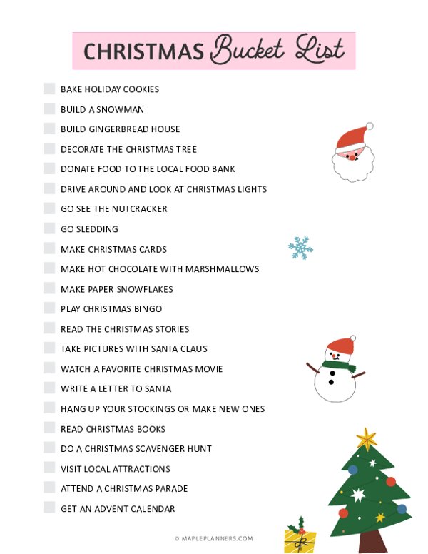 Free Printable Christmas Bucket List