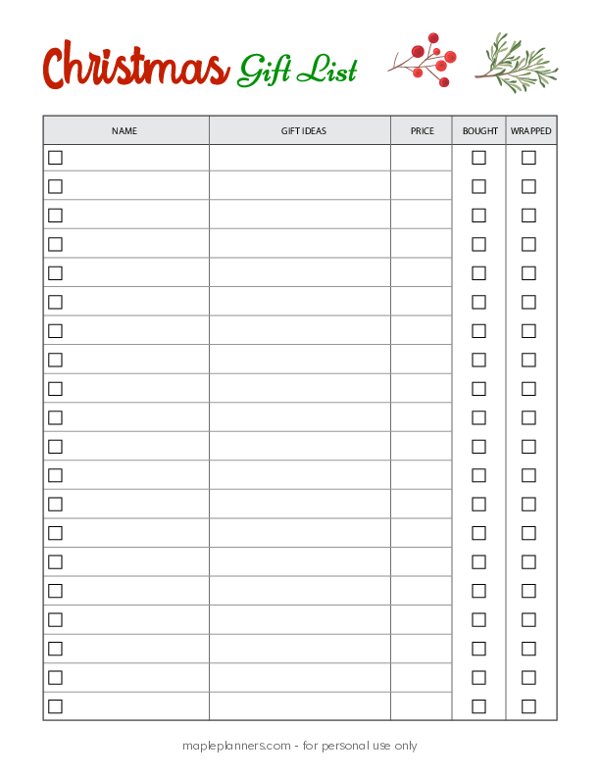 Christmas Gift Planner Template