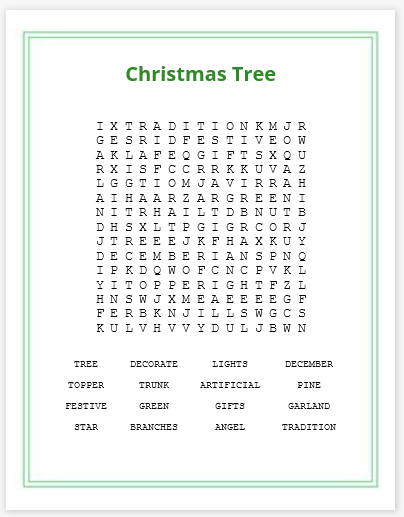 Christmas Tree Word Search