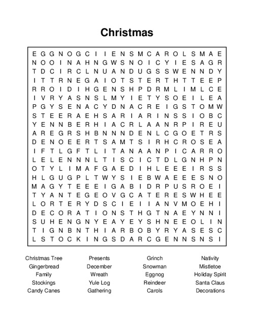 Hard Christmas Word Search