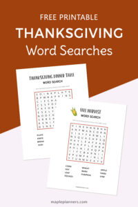 Thanksgiving Word Search Puzzles