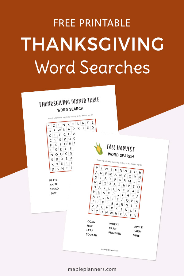 Free Printable Thanksgiving Word Search Puzzles