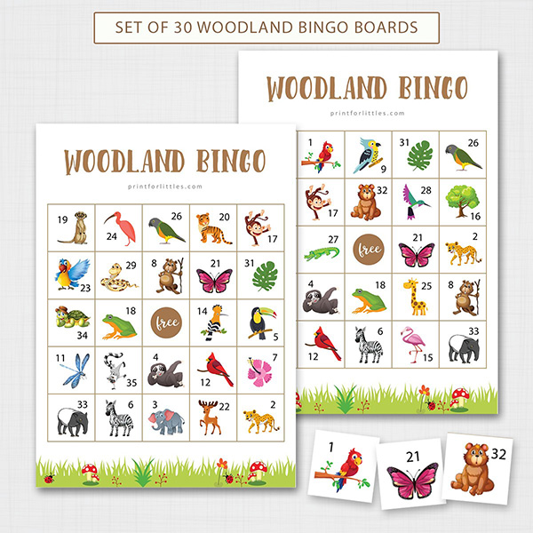 Woodland Bingo Cards Printable